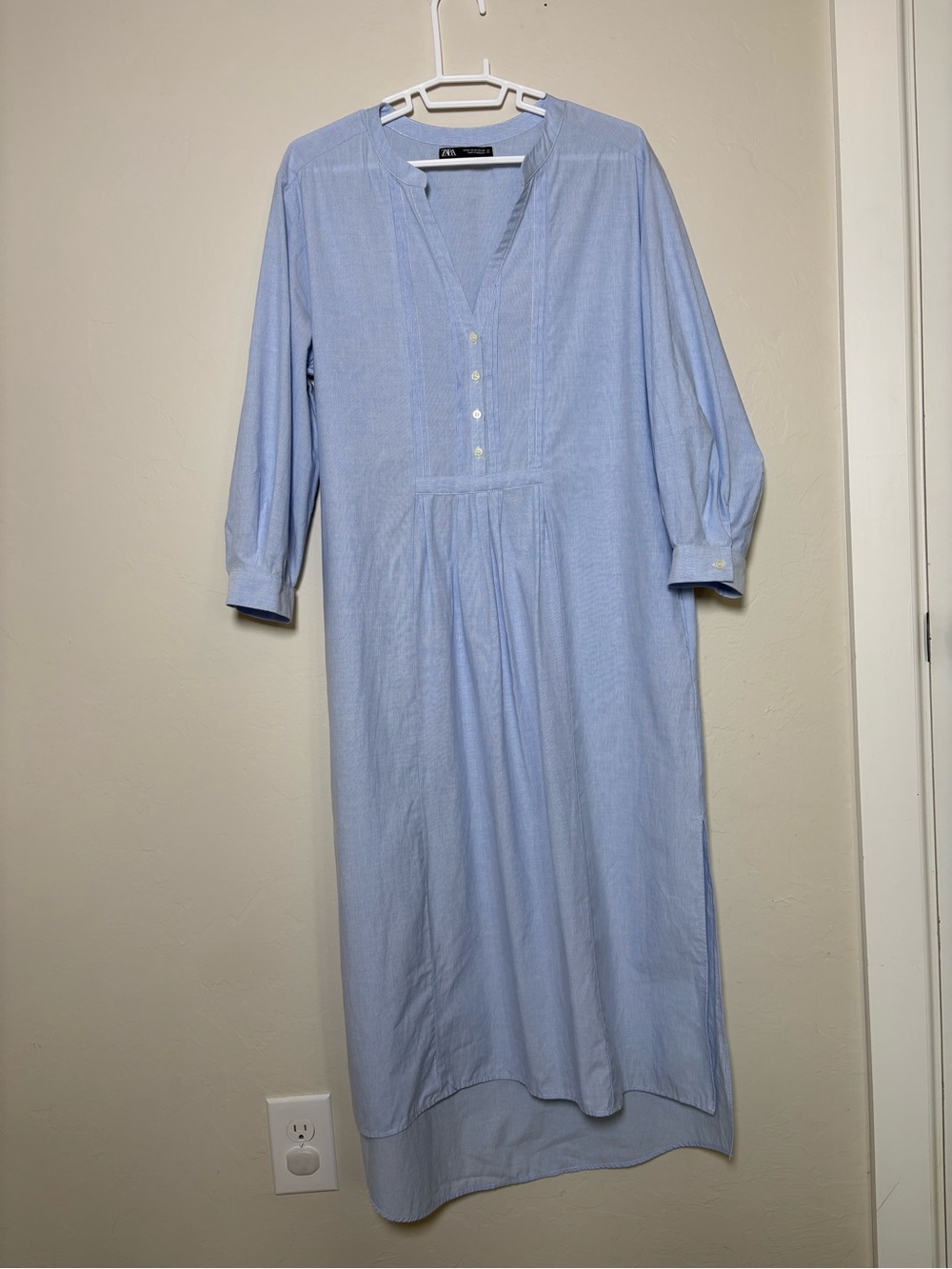 Zara Blue White Striped Oversized Shirt Dress Tunic Button Front Size XS